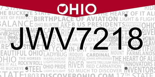 JWV7218 Ohio License Plate
