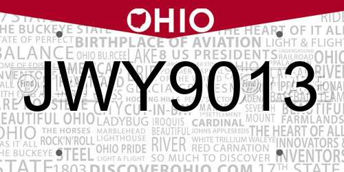 JWY9013 Ohio License Plate