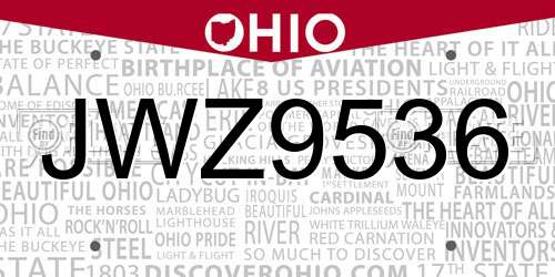 JWZ9536 Ohio License Plate