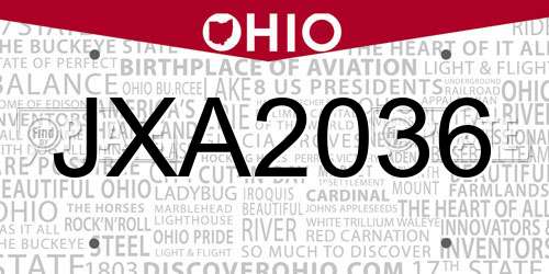 JXA2036 Ohio License Plate