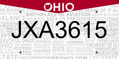 JXA3615 Ohio License Plate