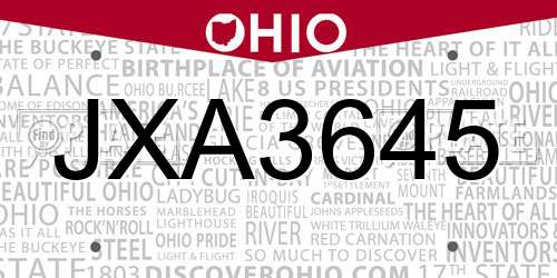 JXA3645 Ohio License Plate