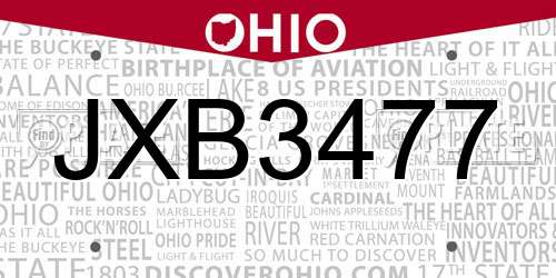 JXB3477 Ohio License Plate