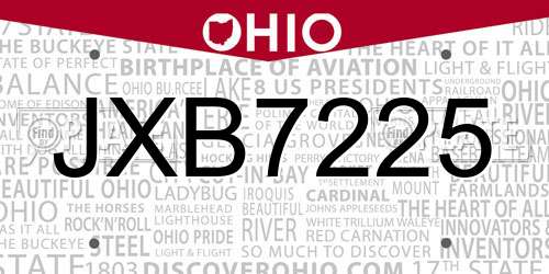 JXB7225 Ohio License Plate