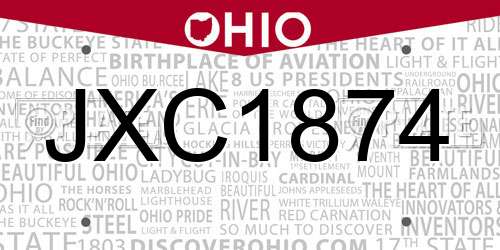 JXC1874 Ohio License Plate