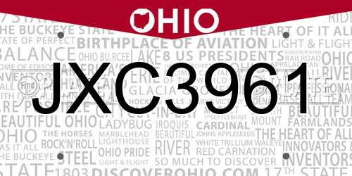 JXC3961 Ohio License Plate