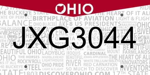JXG3044 Ohio License Plate