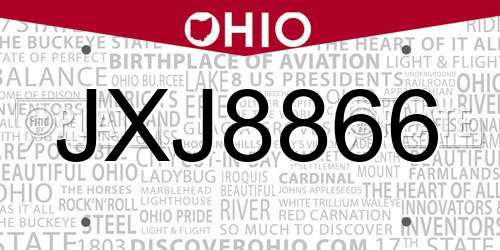 JXJ8866 Ohio License Plate