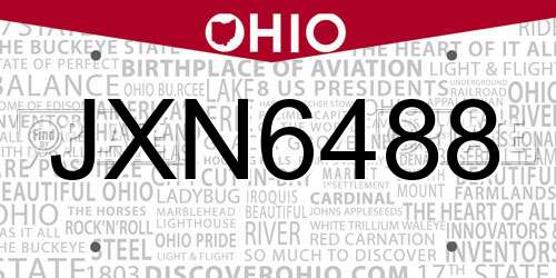 JXN6488 Ohio License Plate