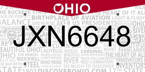 JXN6648 Ohio License Plate