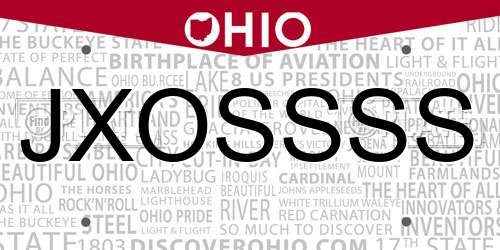 JXOSSSS Ohio License Plate
