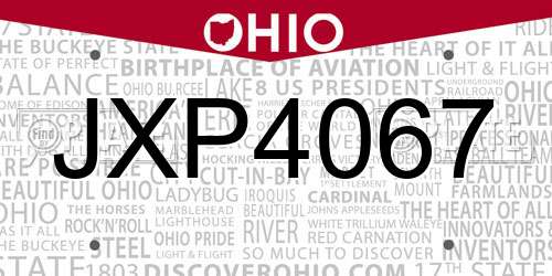 JXP4067 Ohio License Plate