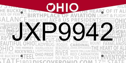JXP9942 Ohio License Plate