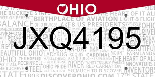 JXQ4195 Ohio License Plate