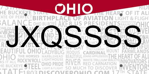 JXQSSSS Ohio License Plate