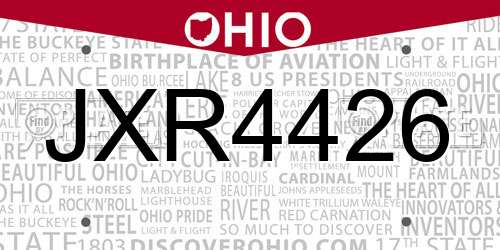 JXR4426 Ohio License Plate