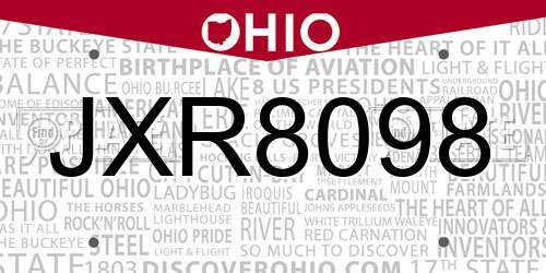 JXR8098 Ohio License Plate