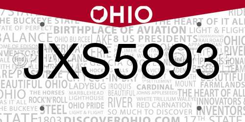 JXS5893 Ohio License Plate