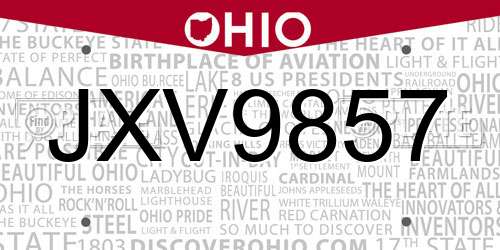 JXV9857 Ohio License Plate