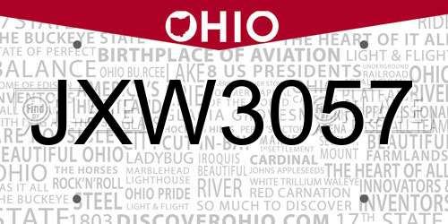 JXW3057 Ohio License Plate