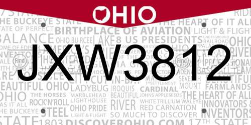 JXW3812 Ohio License Plate