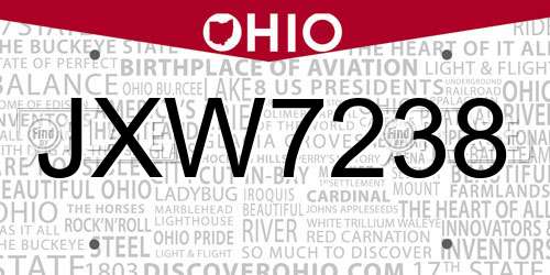 JXW7238 Ohio License Plate