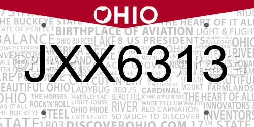 JXX6313 Ohio License Plate