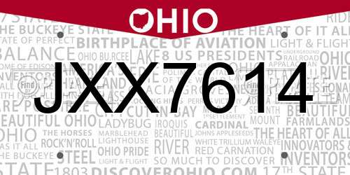 JXX7614 Ohio License Plate