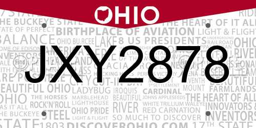 JXY2878 Ohio License Plate