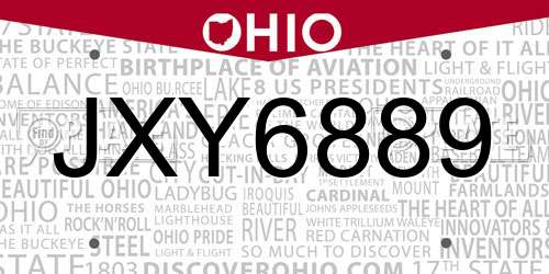 JXY6889 Ohio License Plate