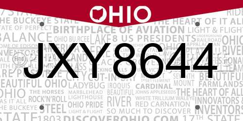 JXY8644 Ohio License Plate