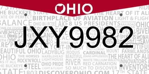 JXY9982 Ohio License Plate