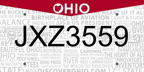 JXZ3559 Ohio License Plate