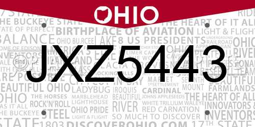 JXZ5443 Ohio License Plate