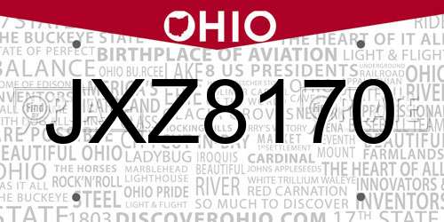 JXZ8170 Ohio License Plate