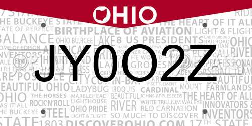 JY0O2Z Ohio License Plate