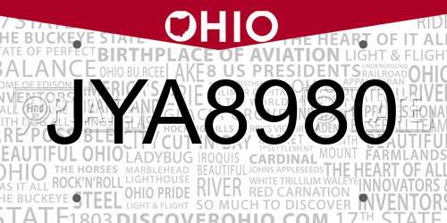 JYA8980 Ohio License Plate