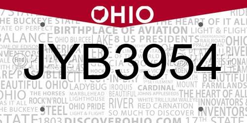 JYB3954 Ohio License Plate