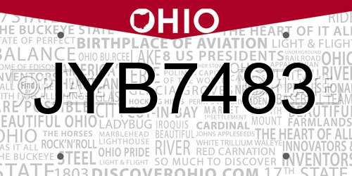 JYB7483 Ohio License Plate