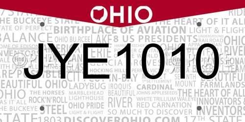 JYE1010 Ohio License Plate