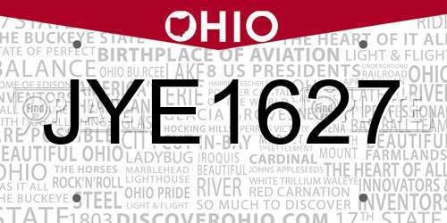 JYE1627 Ohio License Plate