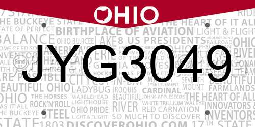 JYG3049 Ohio License Plate