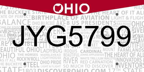 JYG5799 Ohio License Plate