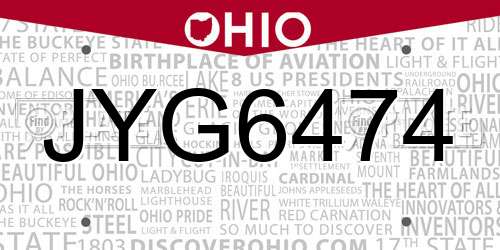 JYG6474 Ohio License Plate