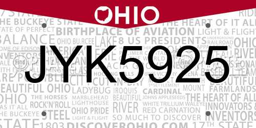 JYK5925 Ohio License Plate