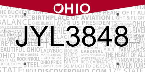 JYL3848 Ohio License Plate