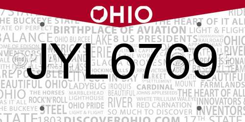 JYL6769 Ohio License Plate
