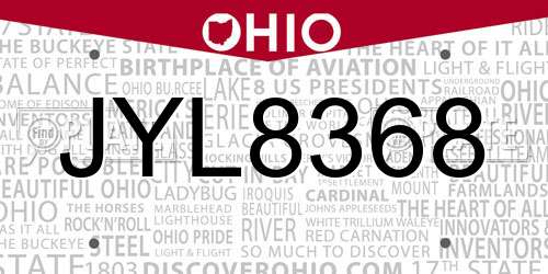 JYL8368 Ohio License Plate