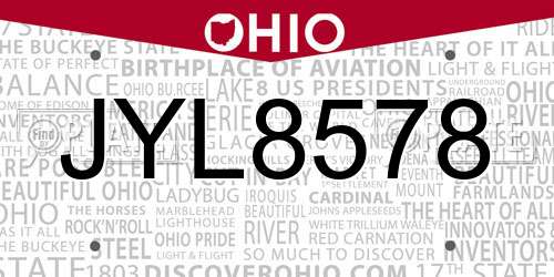 JYL8578 Ohio License Plate