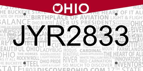 JYR2833 Ohio License Plate